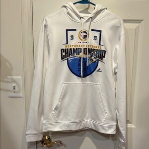 White Futsal Regional Championship Hoodie with Blue Graphic, size XS